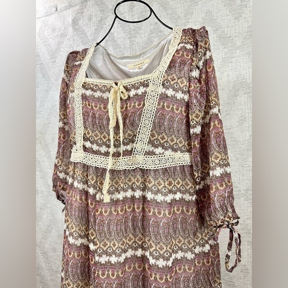 olive des olive 3/4 sleeve paisley boho dress size M - Picture 2 of 13